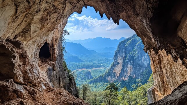 Cave opening reveals mountain vista