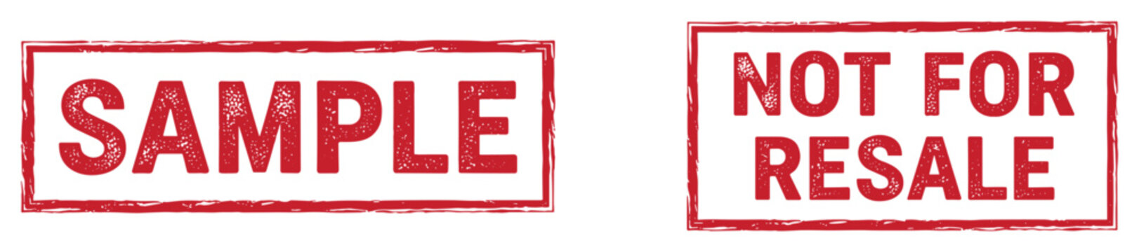 Two grunge red sample and not for resale rectangular stamps on transparent background