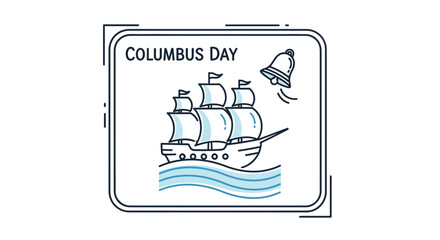 Fototapeta premium Minimalist Line Art Commemorating Columbus Day with Sailing Ship and Bell Icon