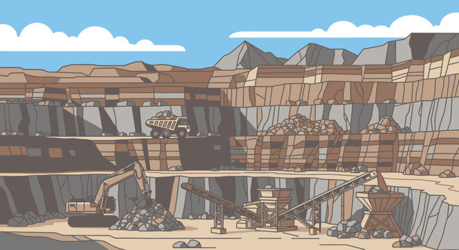 Large open pit mine excavation site.