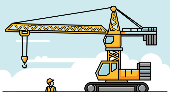 Large Yellow Construction Crane Machine.