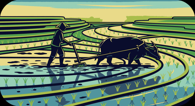 Man plowing field with oxen slowly 4.