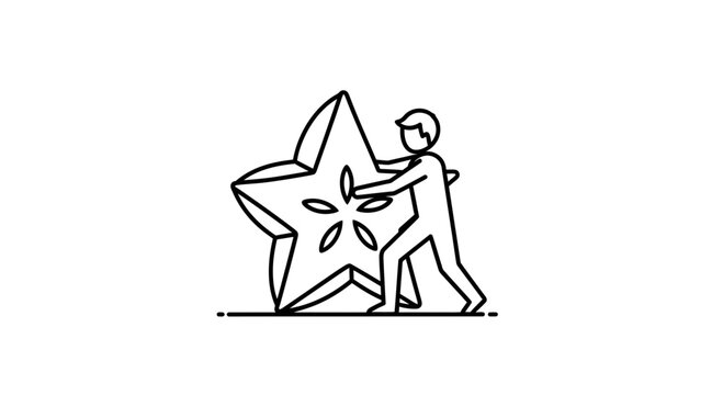 Minimalist illustration of a human figure pushing an oversized starfruit icon, a healthy endeavor