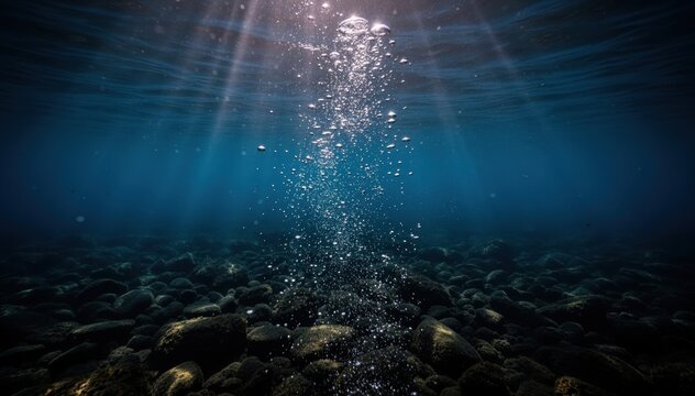 Underwater Ascent: Capture the beauty of an underwater scene as bubbles rise towards the sunlight from the seabed.