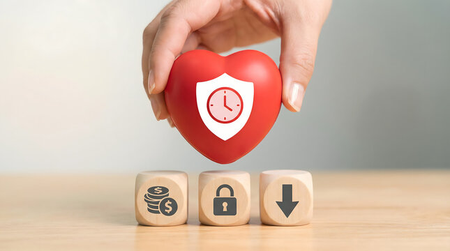 Heart Protection with Clock, Lock, Money and Downward Arrow Icons