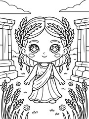 Naklejka premium Divine Aura: a gentle female figure surrounded by a scene reminiscent of antiquity, radiating purity and serenity.