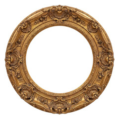Fototapeta premium Antique Golden Round Picture Frame with Baroque Floral Carvings on Black – Luxury Decor Photo