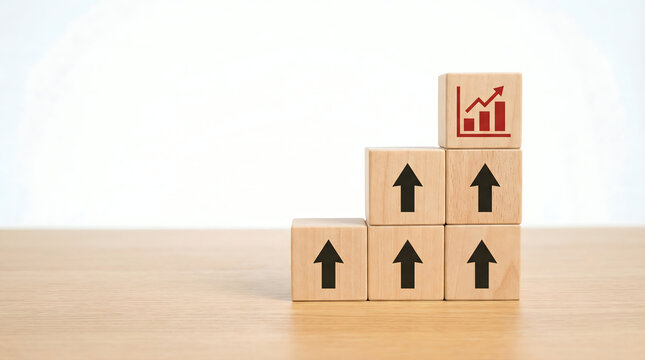 Wooden Blocks Stacked in Upward Trend with Growth Chart