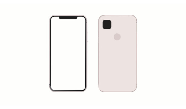 Smartphone front and back mockup vector in split layout with blank screen for app and web UI UX design isolated on white