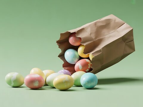 Easter Eggs Spilling from Torn Paper Bag