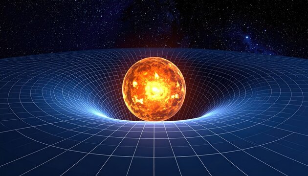 Artistic depiction of a massive celestial body creating gravitational distortion in spacetime