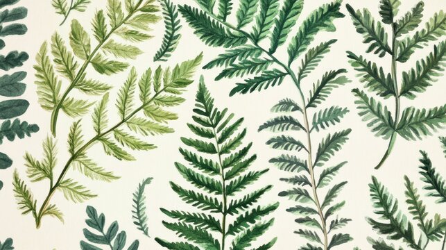 Watercolor fern pattern background illustration