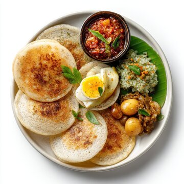 Mini Hoppers Snack Sri Lankan street food plate isolated on a white background