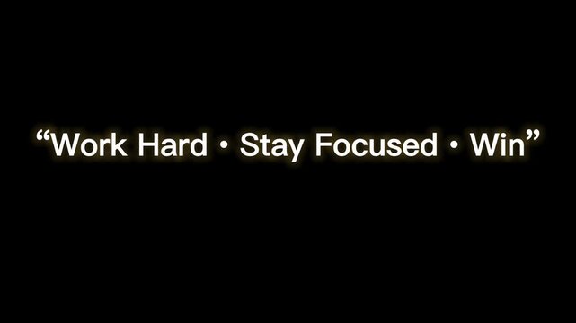Inspirational motivational quote on black background with golden text work hard stay focused win