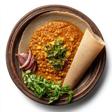Misir Wat Ethiopia food plate isolated on a white background