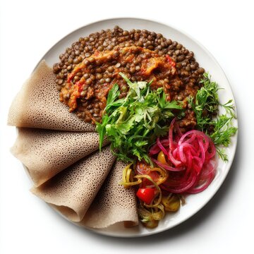 Misir Wat Ethiopia food plate isolated on a white background