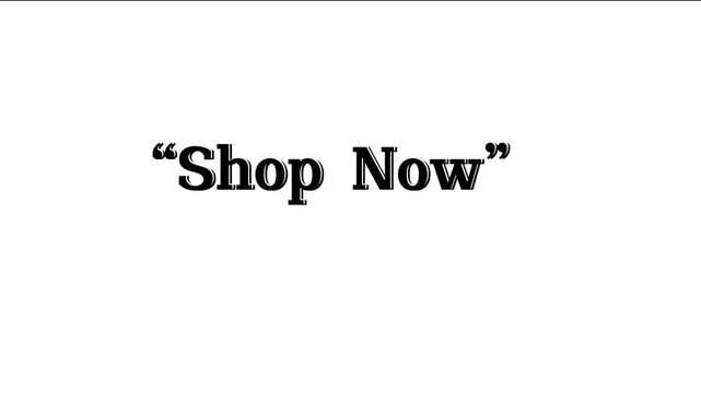Animated shop now button with fading logo and text on white background