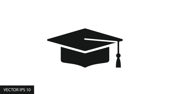 Flat isolated 2d icon of black graduation cap icon on for education concepts