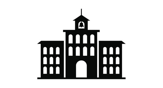 Flat isolated 2d icon of black silhouette of a building with a bell tower