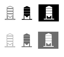 Silo icon set for grain storage tank agriculture industrial container farm equipment steel tower elevator brewery livestock feed warehouse facility © NaRa
