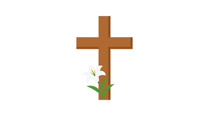 Fototapeta premium A wooden cross with a flower, symbolizing faith, hope, and resurrection. This image embodies reverence and spiritual contemplation
