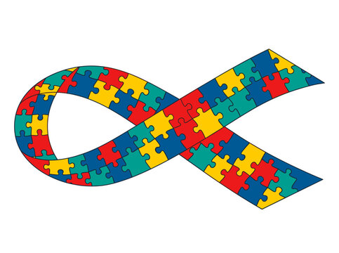 A colorful puzzle ribbon symbolizing autism awareness