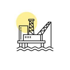 Naklejka premium Offshore crane platform line icon minimal marine construction oil rig installation symbol for engineering industry outline illustration modern flat clean vector isolated white background