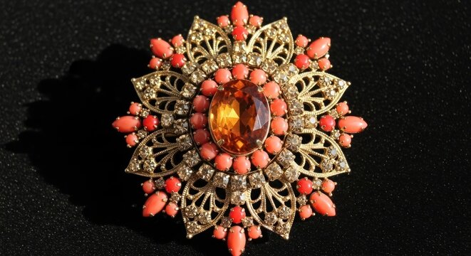 Elegant vintage brooch adorned with coral and