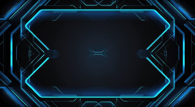 Futuristic blue and black hexagonal frame with digital circuit details