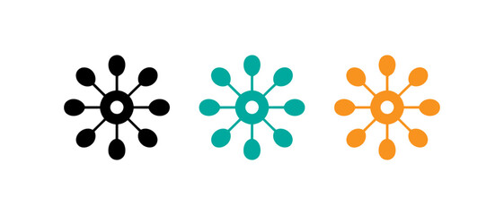 Fototapeta premium Three stylized geometric snowflakes in black, teal, and orange designs