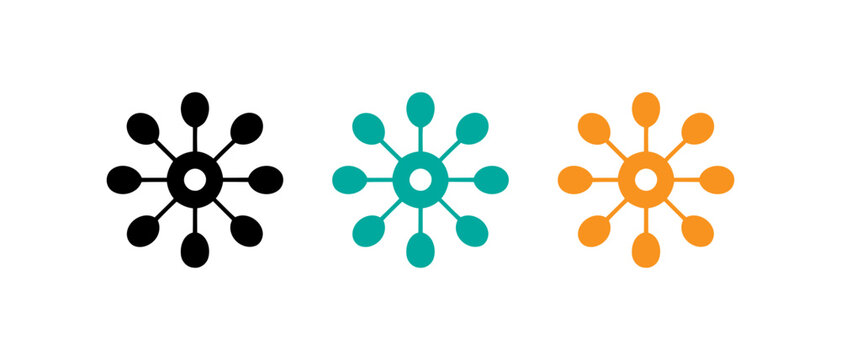 Three stylized geometric snowflakes in black, teal, and orange designs