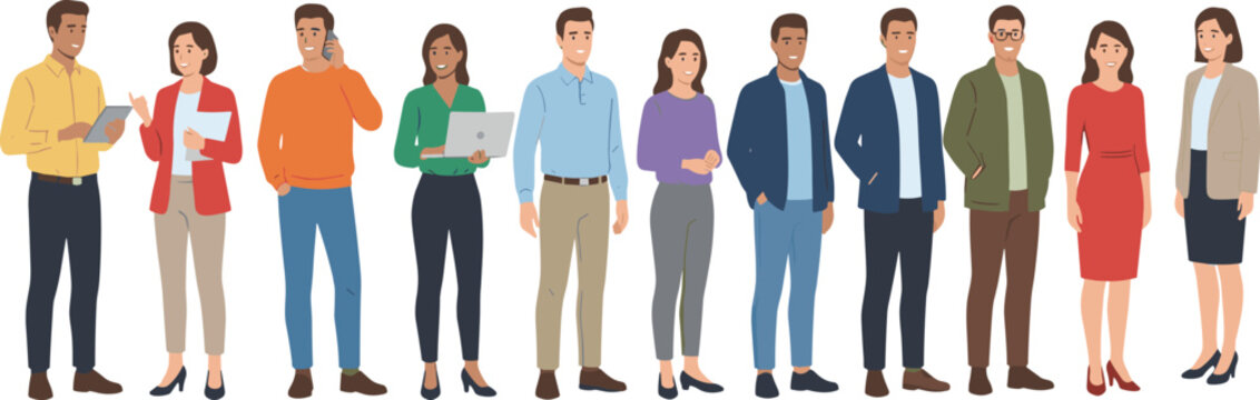 Female business professional character sheet with front side and back views wearing blazer and trousers for user persona storyboard and corporate design flat vector