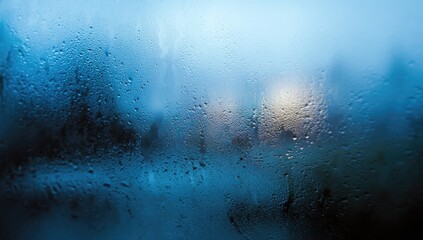 Obraz premium Misty window view with blurred lights in the distance