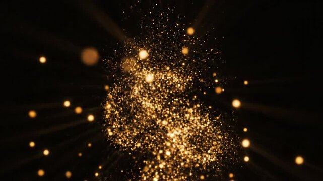 Glowing particles burst forth in a vibrant display of light and energy against a dark backdrop.