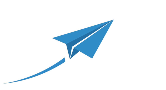 Blue paper airplane in flight.