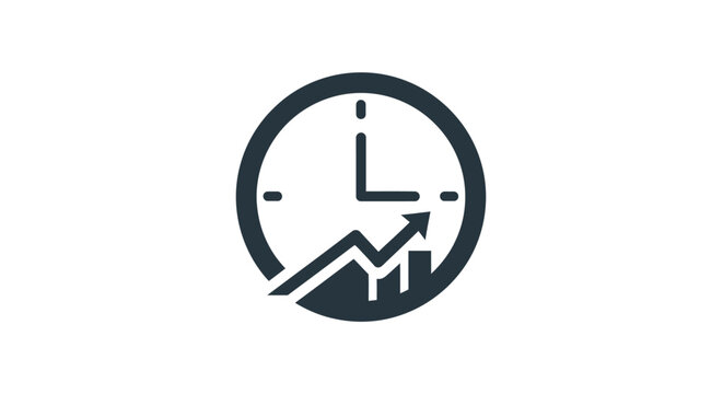 Clock with graph and arrow.
