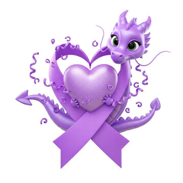 Purple dragon hugging heart ribbon