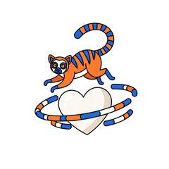 Fototapeta premium Colorful lemur jumping over heart hoops