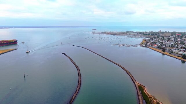 Aerial view of Williamstown coastline and marina Melbourne