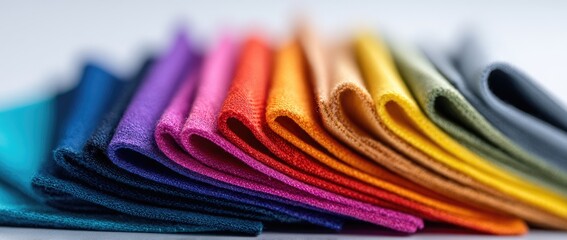 Obraz premium A rainbow spectrum of folded fabric swatches, soft and smooth