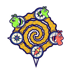 Fototapeta premium Honeycomb compass spiral with friendly space creatures