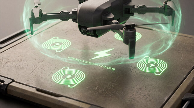 Wireless induction charging icons on drone landing pad