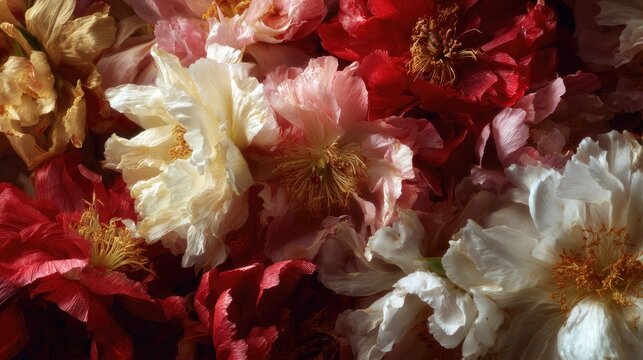 Diverse array of blooming blossoms displays rich texture and vibrant color variations