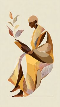 Abstract Art of Seated Adi Shankaracharya with Sacred Manuscript