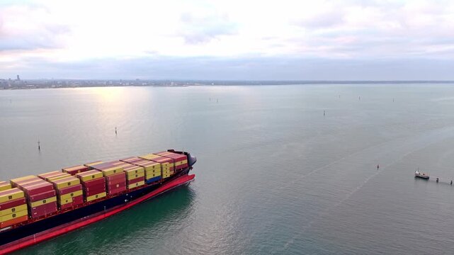 Container ship sailing across Port Phillip Bay Melbourne