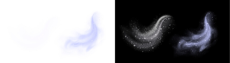PNG image of Collection of swirling silver and lavender glittering magical dust trails with light flares on transparent background © MariaAlam