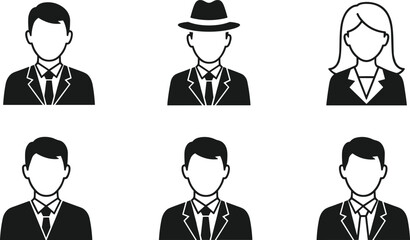 Business avatar icons set, male and female professional profile characters, user silhouette portraits isolated on white background illustration © mokbul