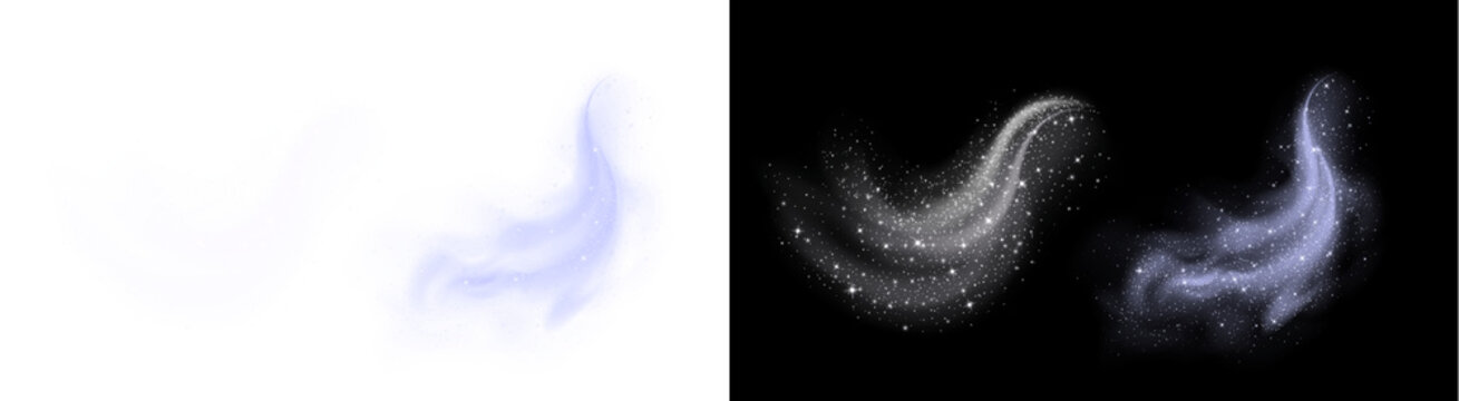 PNG image of&nbsp;Collection of swirling silver and lavender glittering magical dust trails with light flares on transparent background