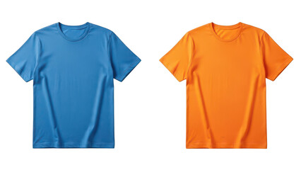 Naklejka premium Two solid color t-shirts in blue and orange isolated on transparent background