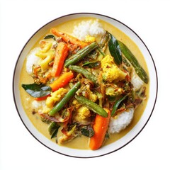 Fototapeta premium Vegetable Kiri Hodi Sri Lankan food plate isolated on a white background